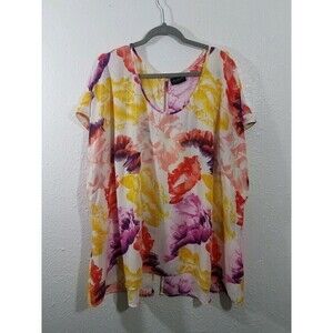 Lane Bryant XXL Floral Blouse Flowy boxy Keyhole Split Hem